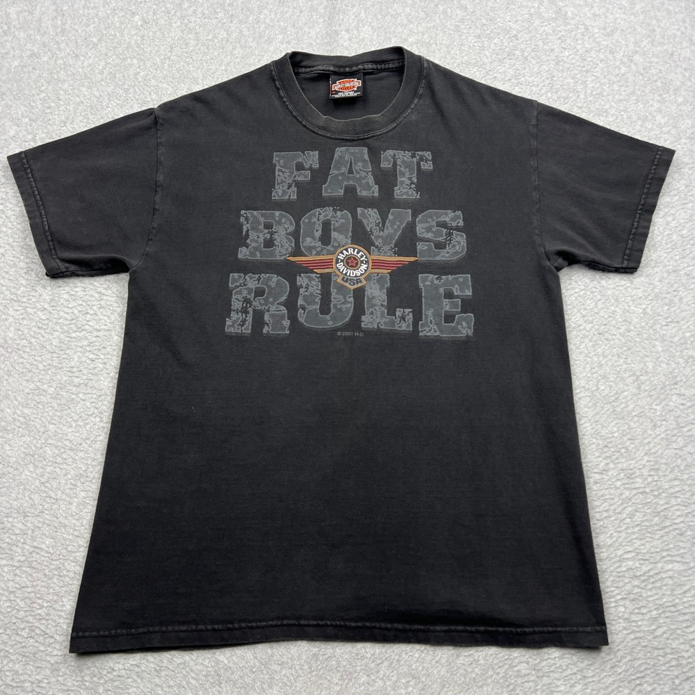 VTG Harley-Davidson Shirt Mens Medium Black Fat Boys Rule San Diego 2001 USA Tee